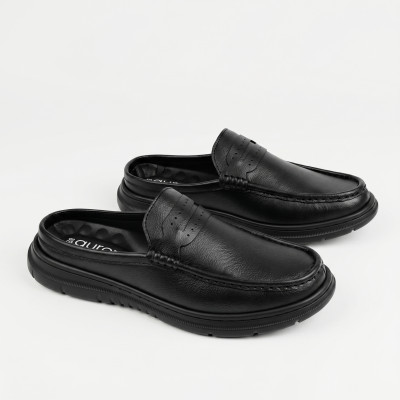 Aurora Men Premium Leather Half Loafer Black