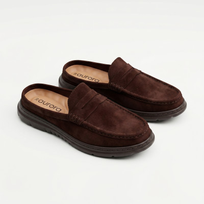 Aurora Men Premium Nubuck Leather Half Loafer Marron