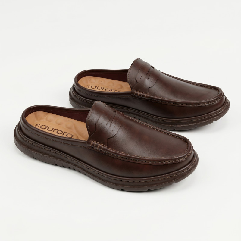 Aurora Men’s Premium Leather Half Loafer Dark Chocolate – Comfortable Casual Shoe