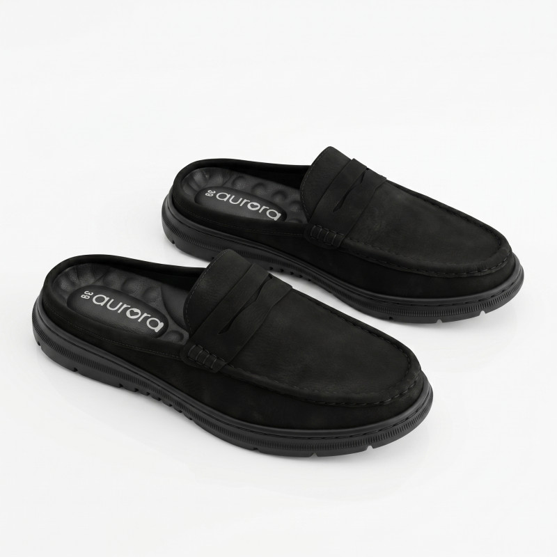 Aurora Men’s Premium Nubuck Leather Half Loafer Black – Stylish & Comfortable