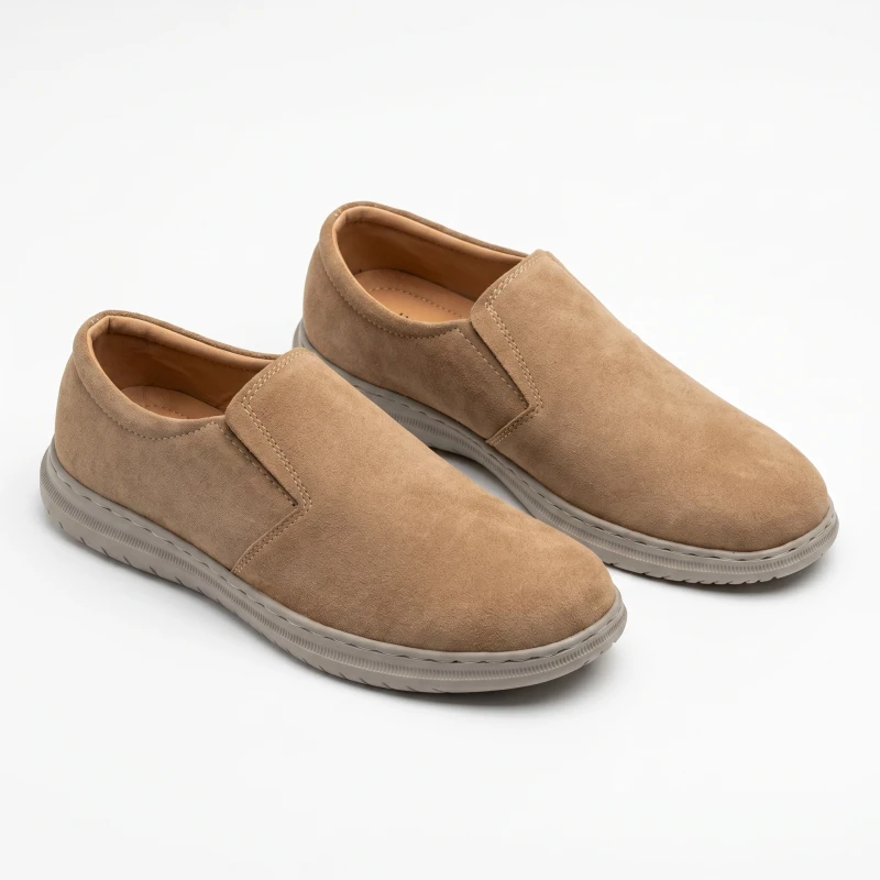 Aurora Men's Genuine Suede Leather Slip-On – Beige Casual Semi-Formal Shoe