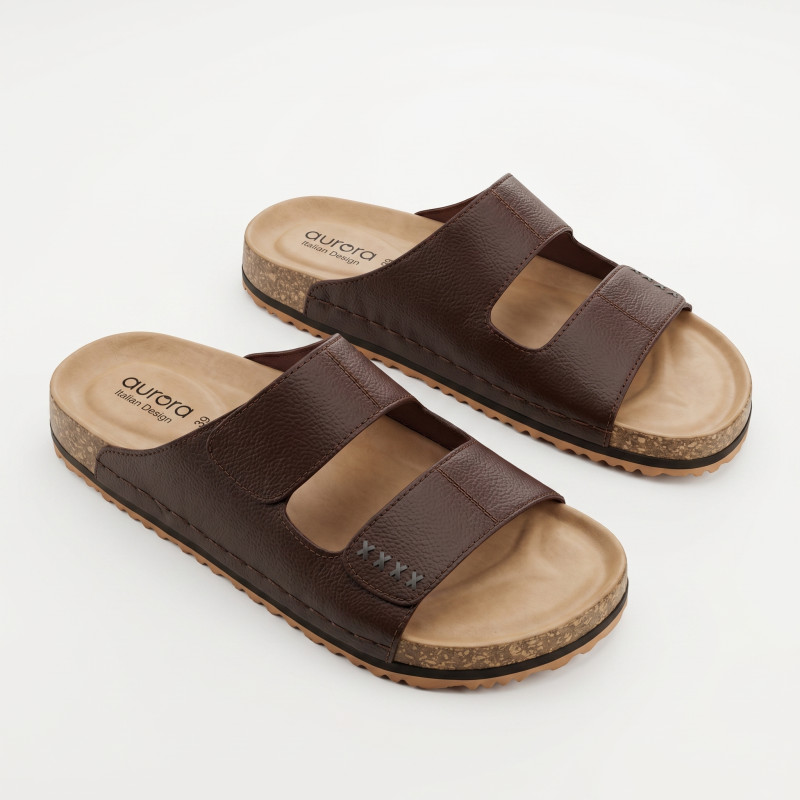 Aurora Men’s Suede Cork Sandals Chocolate – Double Strap Comfort Footbed