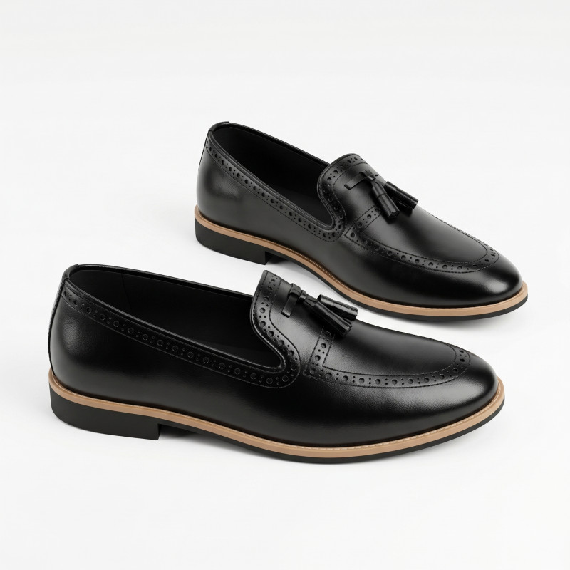 Aurora Men's Handcrafted Cow Leather Tassel Loafer – Black Formal Shoe