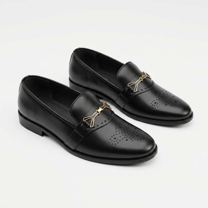 Aurora Men's Handcrafted Cow Leather Buckle Loafer – Black Formal Shoe