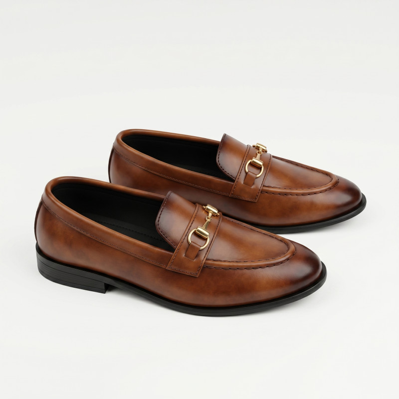 Aurora Men's Handcrafted Cow Leather Horsebit Loafer – Brown Patina Formal Shoe
