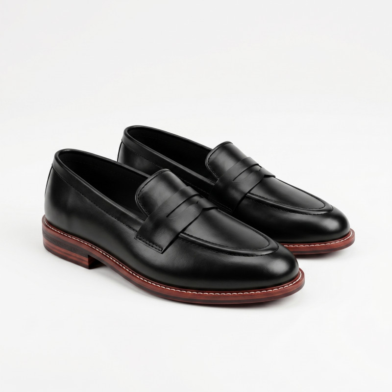 Aurora Men's Handcrafted Cow Leather Penny Loafer – Black Formal Shoe