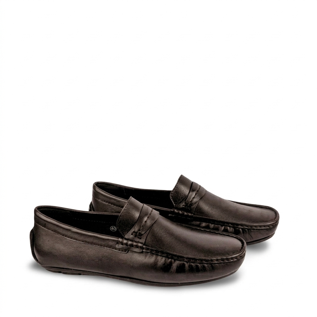 Aurora Men's Premium Leather Moccasin Loafer – Black Slip-On Driving Shoe