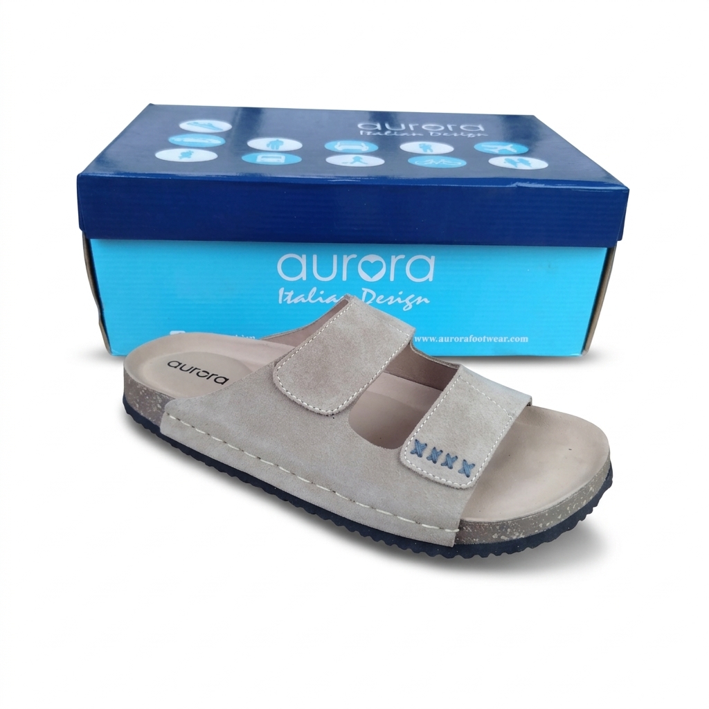 Aurora Men’s Brown Suede Cork Sandals – Double Strap Comfort Footbed
