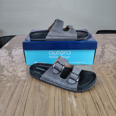 Men’s Classic Suede Cork Sandals – Adjustable Buckle Comfort Footbed Slippers in Ash