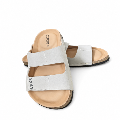 Aurora Men's Stylish Grey Suede Footbed Sandals – Premium Cork Sole Slides