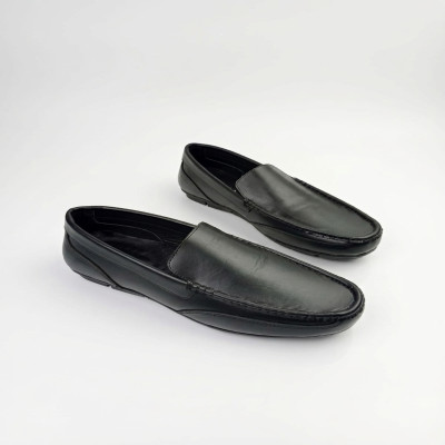 Aurora Men's Genuine Leather Driving Moccasin – Matte Black Slip-On Loafer